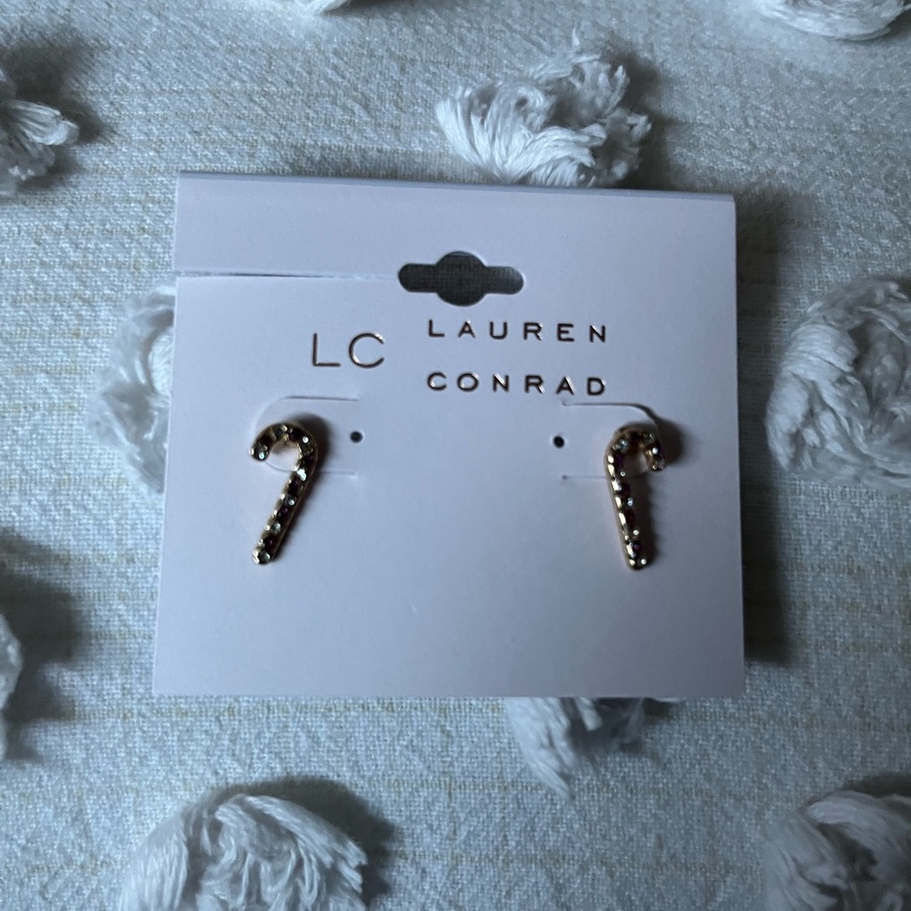 Lauren Conrad Gold Candy Cane red and white Earrings